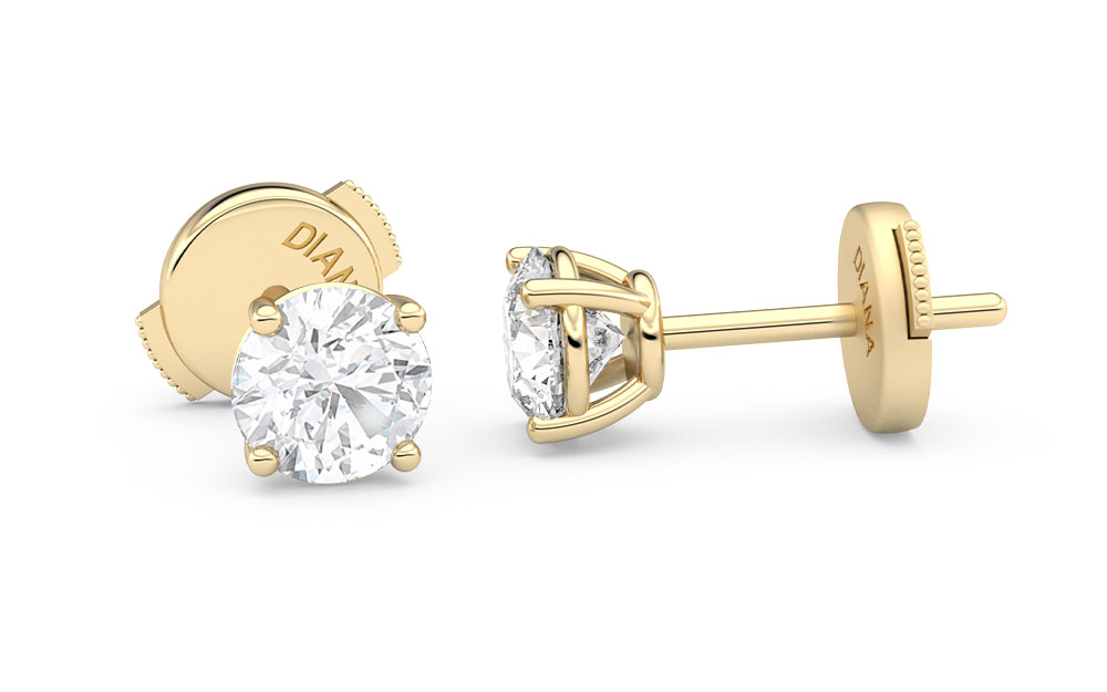 MensLadies White Or Yellow Gold Princess Cut Diamond Round Stud Earrings  18 Kt  Parasmani Jewellary