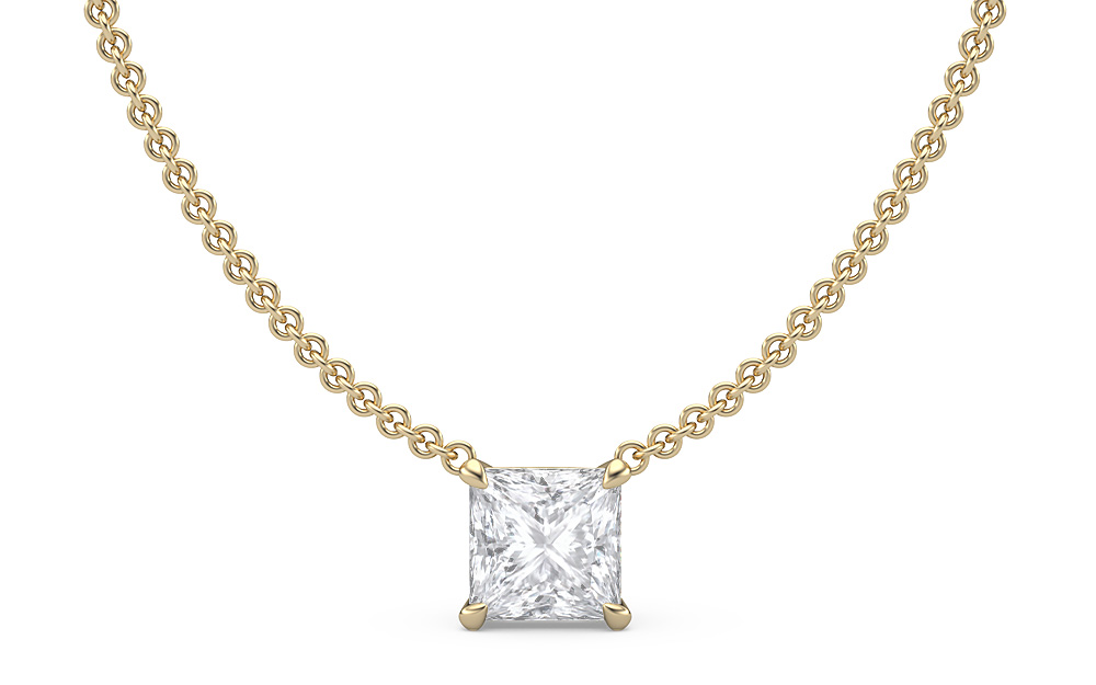 Floating princess cut diamond necklace by Lizzie Mandler | Finematter